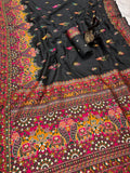 Glamorous  Pashmina Saree With Pulsating Blouse Piece - BLACK