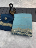 SOFT BEAUTIFUL AND CAPTIVATING DESIGNER SEQUINS EMBROIDERY SAREE - SKY
