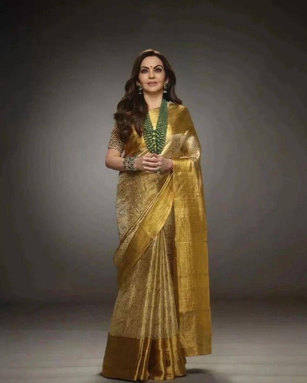 Golden Soft Tissue Silk Saree With Prodigal Blouse Piece