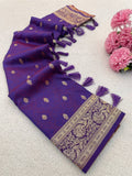 Royal Purple Banarasi Weaving Silk Saree with Elegant Golden Zari Border)
