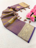Purple Banarasi Soft Silk Sarees with Golden Zari