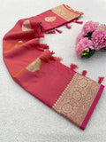 Red Banarasi Soft Silk Sarees with Golden Zari