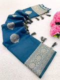 Rama Banarasi Soft Silk Sarees with Golden Zari