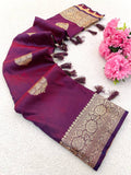 Maroon Banarasi Soft Silk Sarees with Golden Zari