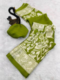 Kalamkari Printed Satin Saree - PARROT