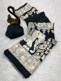 Kalamkari Printed Satin Saree - BLUCK